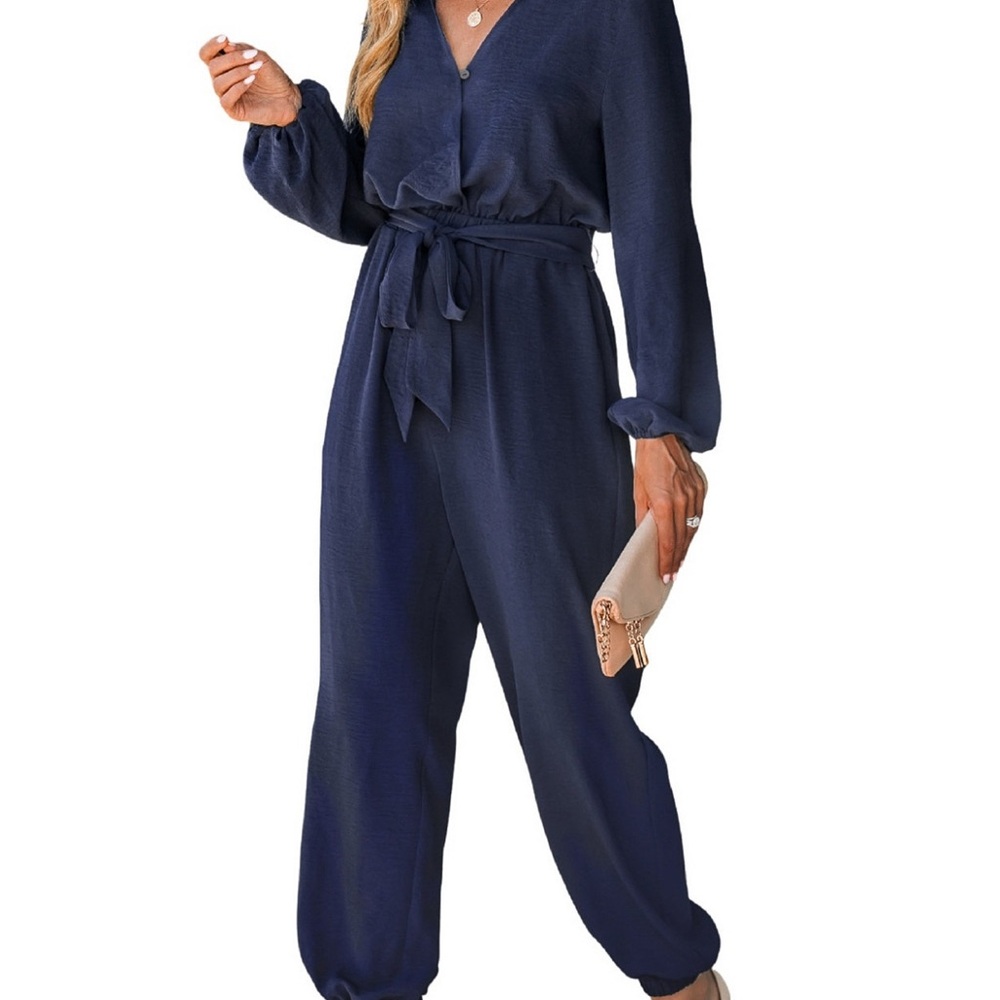 Cupshe Deep Blue Long Sleeve Jumpsuit